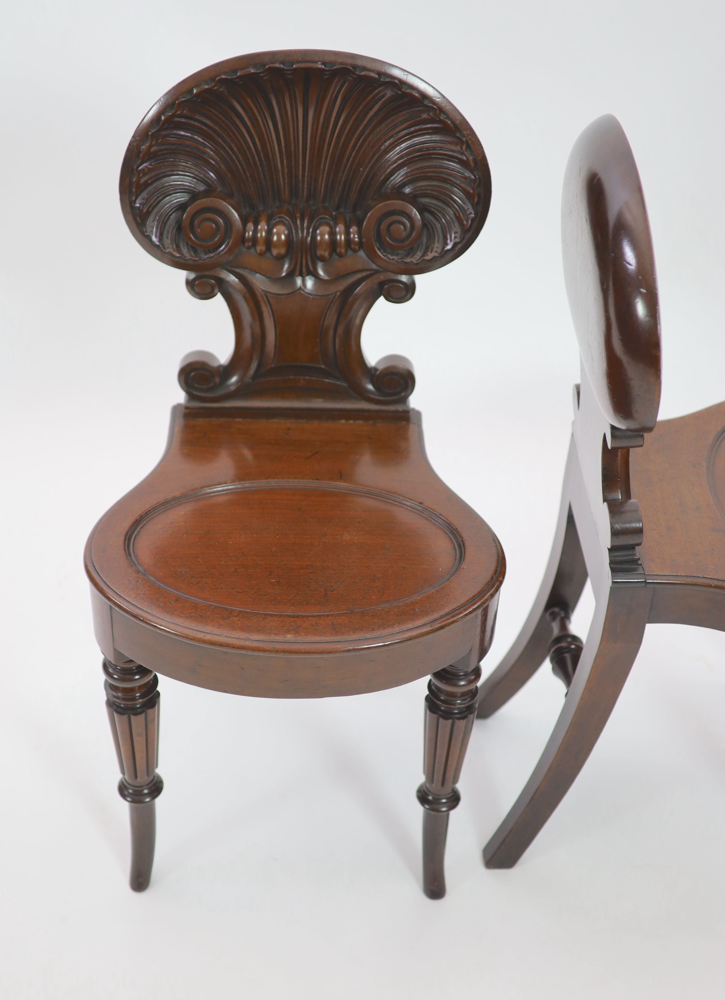 A pair of Regency mahogany hall chairs, attributed to Gillows, W.43cm H.87cm